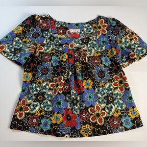 Handmade Floral Peasant Top with Puff Sleeves Size Medium EUC